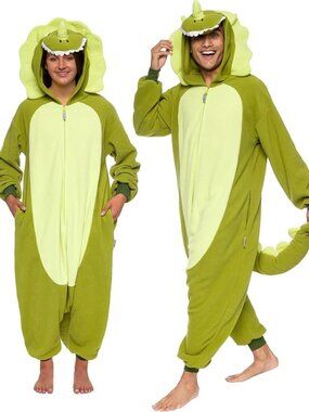 Funziez Triceratops Dinosaur Onesie Costume Adult Small Green Kigurumi